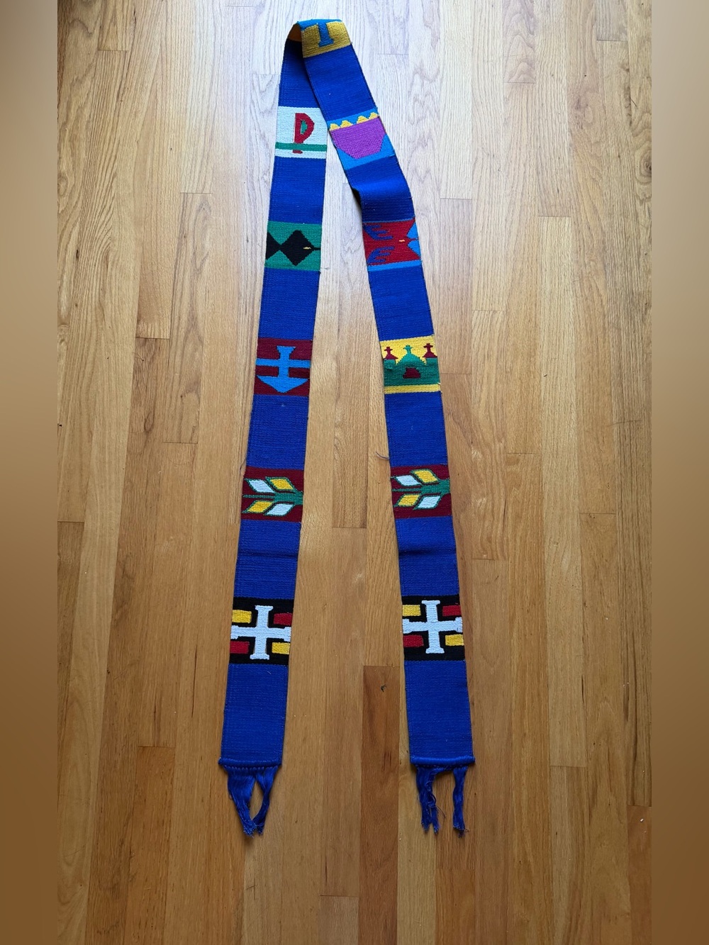 Handwoven Clergy Stole Cotton blue Vestment Guatemalan . Size 102” x 3.5”